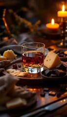 Whiskey Tasting with Cheese and Chocolate Romantic Evening Setting