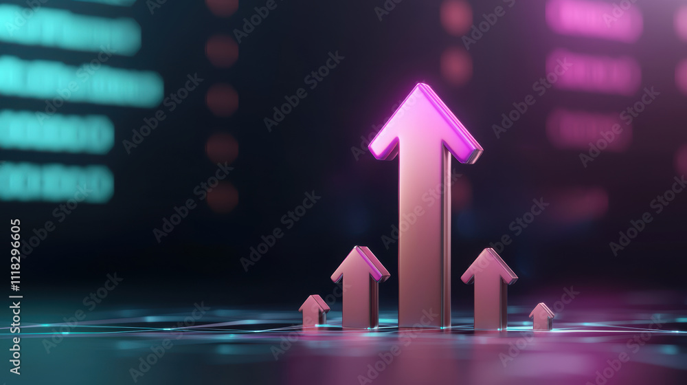 Poster dynamic growth indicators with vibrant arrows representing progress and success