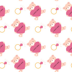 Cute teddy bear pink heart pattern with rings and gems.