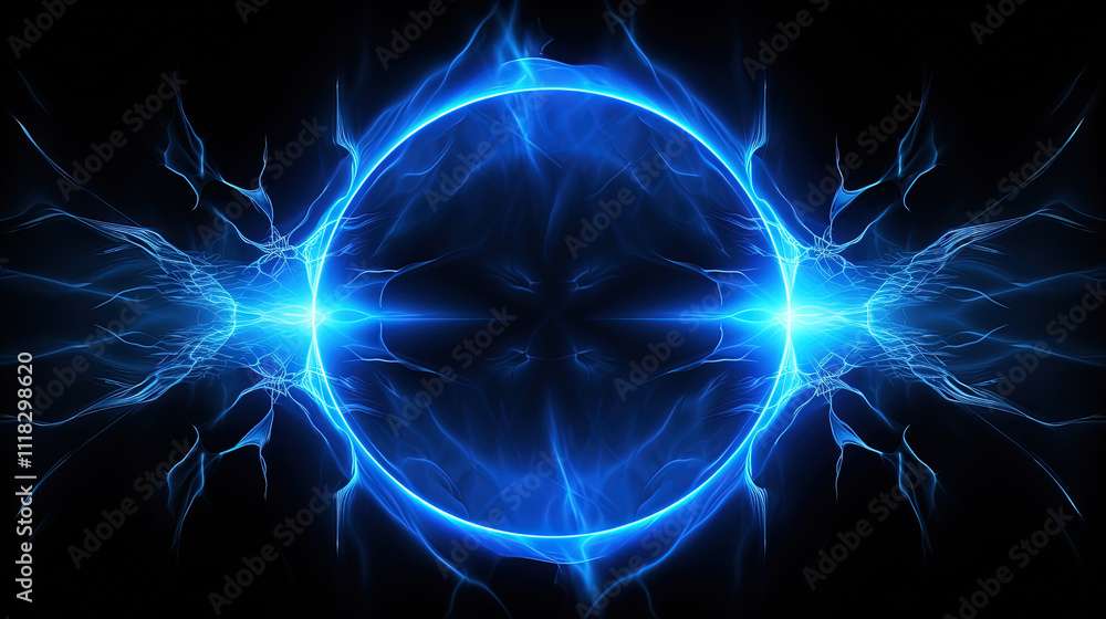 Poster lighting flash in the shape of circle. ring of thunderstorm lightning as a portal