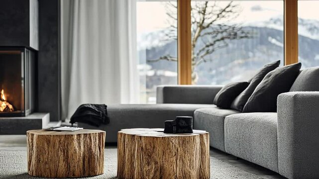 Modern Wooden Coffee Tables in a Cozy Living Room