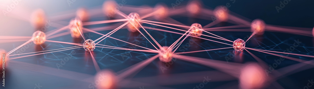 Poster network of interconnected nodes and lines, symbolizing growth and development