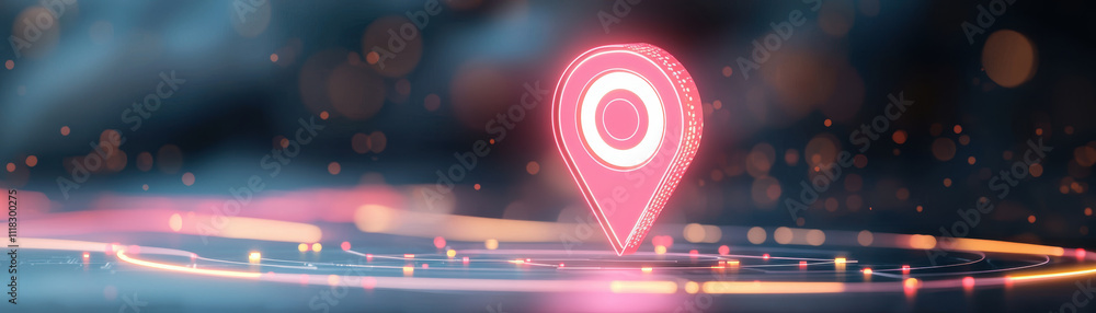 Poster digital map marker glowing navigation in futuristic setting with vibrant lights