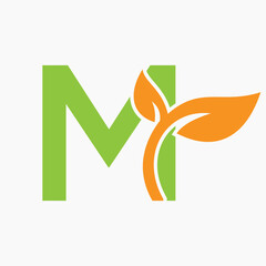 Initial Letter M Leaf Logo Concept For Eco Green Leaf Logo Vector Sign