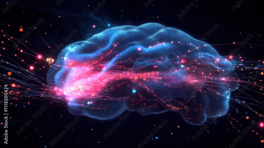 Poster a complex digital depiction showcases an ai brain with radiant circuits, highlighting intricate neur