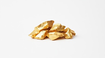 Small Gold Nuggets Pile on White Background