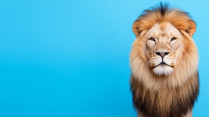 Majestic Lion on Blue Background 