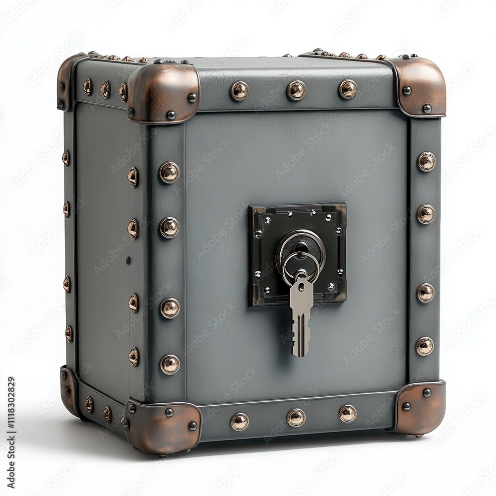 Poster modern secure safe with vintage design elements featuring a key lock and metallic accents for person