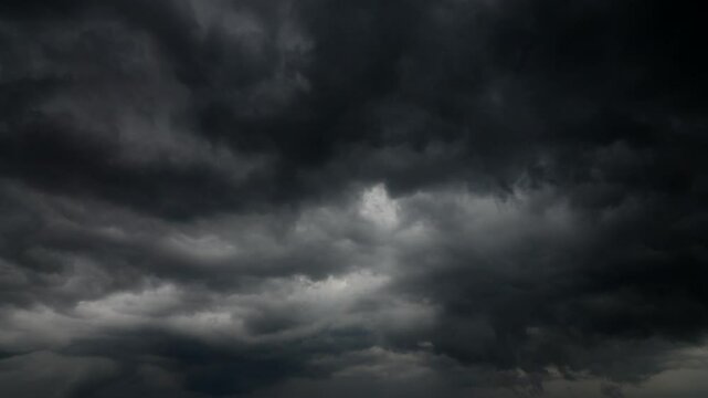 Time lapse video of cloudy sky in stormy weather. The sky turns completely black. Global warming concept