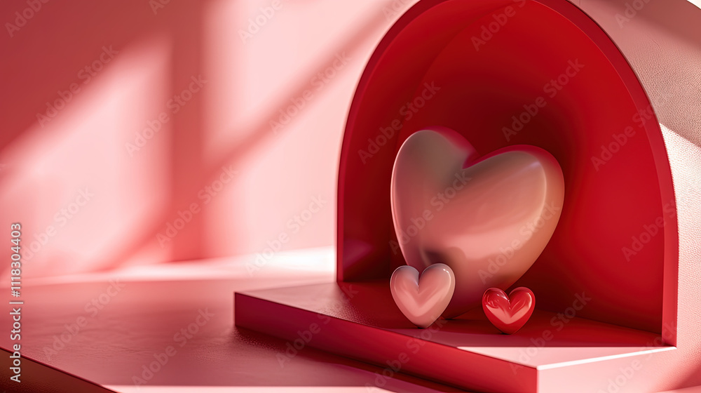 Poster valentine day abstract composition with heart in 3d style.