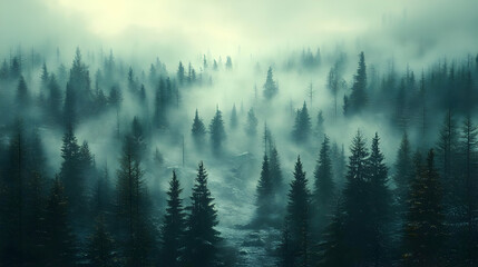 Obraz premium Misty Forest Illustration - A Dreamy Forest Scene
