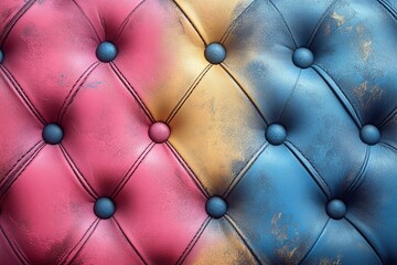 Fototapeta premium Delicate pastel backgrounds (blue, pink, yellow) with patterns sofa upholstery