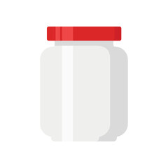 Empty glass jar with red lid flat vector design