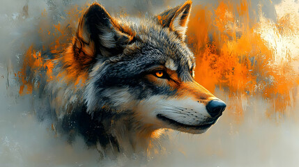 Obraz premium Wolf Portrait in Abstract Painting Style