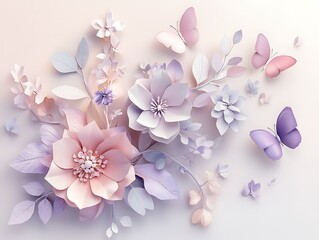 Obraz premium Whimsical Paper Garden: Pastel Blooms and Butterflies