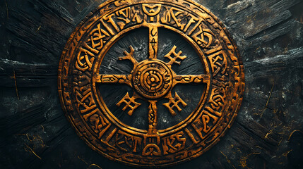Obraz premium Vegvisir symbole viking avec runes nordique. Runes. Illustration