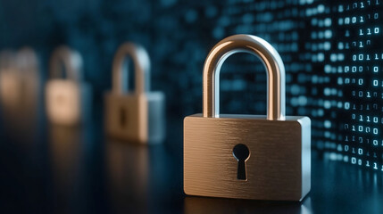 Fototapeta premium Cybersecurity Concept with Glowing Padlocks and Digital Grids