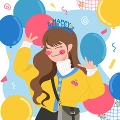 Girls having fun at New Year's event Happy New Year