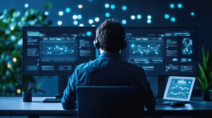 Professional Analyst Monitoring Data Trends in Modern Office Space