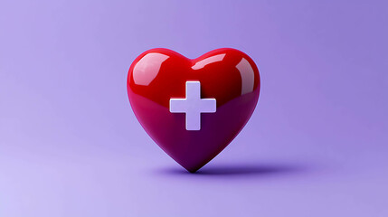 Red Heart with White Details on a Purple Background – Love and Elegance Illustration
