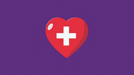 Obraz premium Red Heart with White Details on a Purple Background – Love and Elegance Illustration