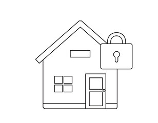 災害に遭う一軒家のイラスト　モノクロ線画の家アイコン