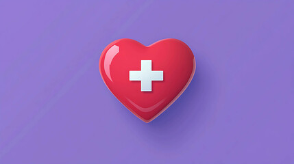 Obraz premium Red Heart with White Details on a Purple Background – Love and Elegance Illustration