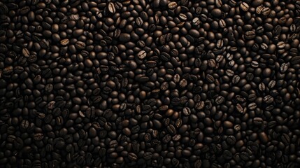 Close-up view of roasted coffee beans, filling the frame with their rich brown color and distinct oval shape