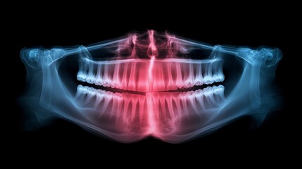 Panoramic dental x-ray showing healthy teeth and jaw.