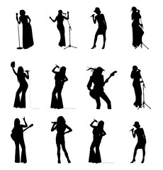 Silhouette of Woman singer vector set