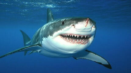 Naklejka premium Great White Shark Underwater Majestic Predator