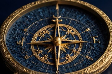 Obraz premium An old style antique compass with gold engravings