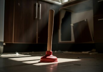 sink plunger at broken kitchen