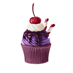 Cupcake with cream and berries illustration 