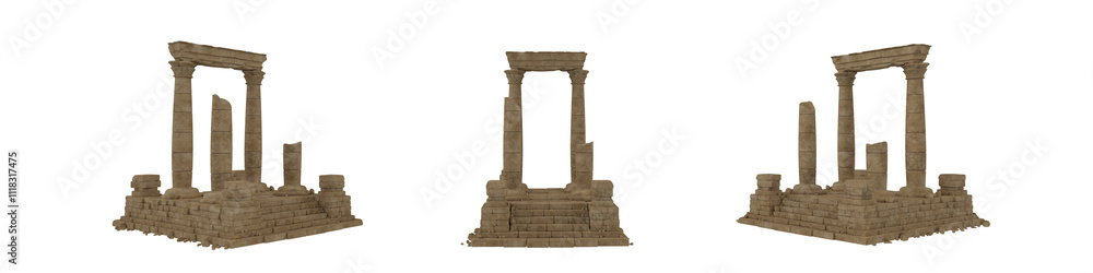 Leinwandbilder Ancient Egyptian ruins of stone columns and steps. 3D rendering with 3 different views.