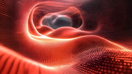 Fototapeta premium Abstract Red Digital Waveform Background with Dynamic Particles