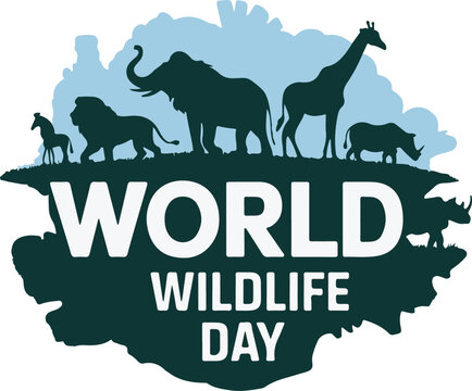 World Wild life Day. March 3rd World Wildlife day celebration banner with silhouette wild animals.