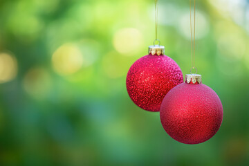 Fototapeta premium Christmas balls hanging on an out of focus background