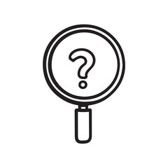 A magnifying glass icon with a question mark at the center.