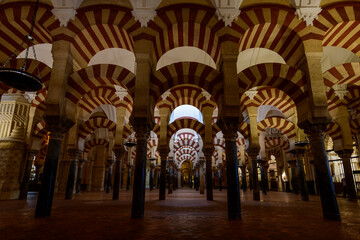 Part of Mosque with naves perpendicular to the qibla wall  arranged into a system of superimposed arches. Mosque-Cathedral of Cordoba.