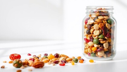 Colorful Mixed Nuts Candies in Glass Jar Healthy Snack
