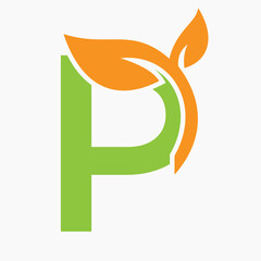 Initial Letter P Leaf Logo Concept For Eco Green Leaf Logo Vector Sign