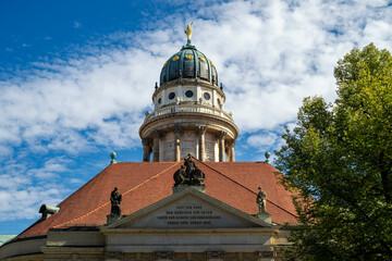 View of the dome of the French Cathedral at Gendarmenmarkt in Berlin