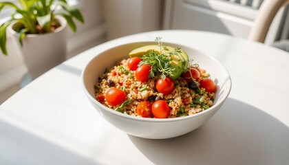 Healthy Quinoa Salad Bowl with Cherry Tomatoes Avocado