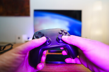 home entertainment game pad living room interior neon light © Jakub