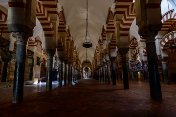 Third extension part of Mosque under Almansur,  with naves perpendicular to the qibla wall  arranged into a system of superimposed arches. Mosque-Cathedral of Cordoba.