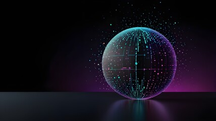 Abstract holographic globe with data points floating over a dark gradient background