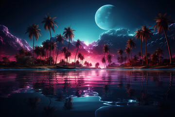 Obraz premium Outstanding Fantasy landscape with mountains and sea. Panoramic view