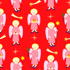 Vector - seamless pattern of angels with christmas motives.