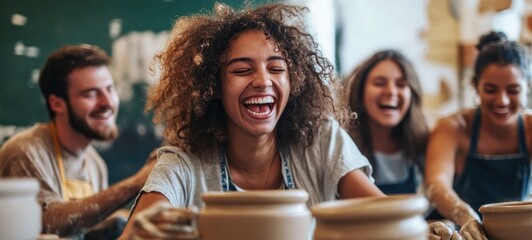 Joyful Pottery Class: Friends Creating and Laughing Together